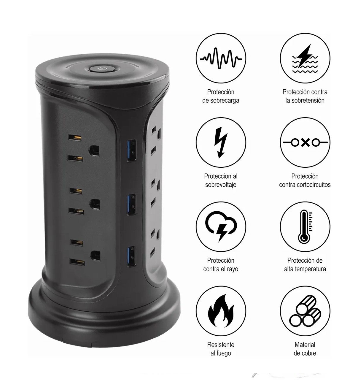 Regleta Vertical Malubero Torre Enchufe De M&uacute;ltiple Estaci&oacute;n De Carga Negro image number null