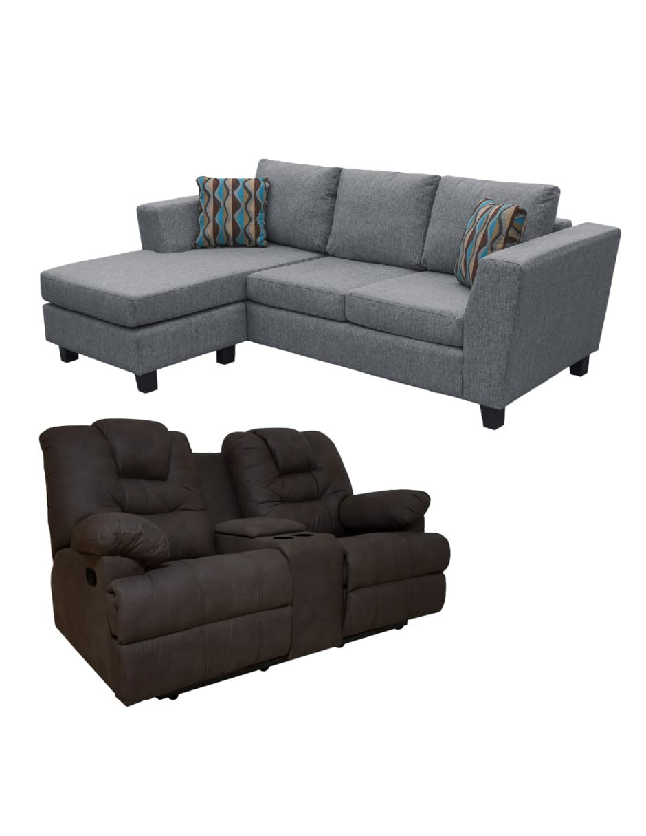 Set Sala Estancia: Sala Modular Caprice Gris + Sof&aacute; Reclinable Doble Ferrata Caf&eacute; image number null