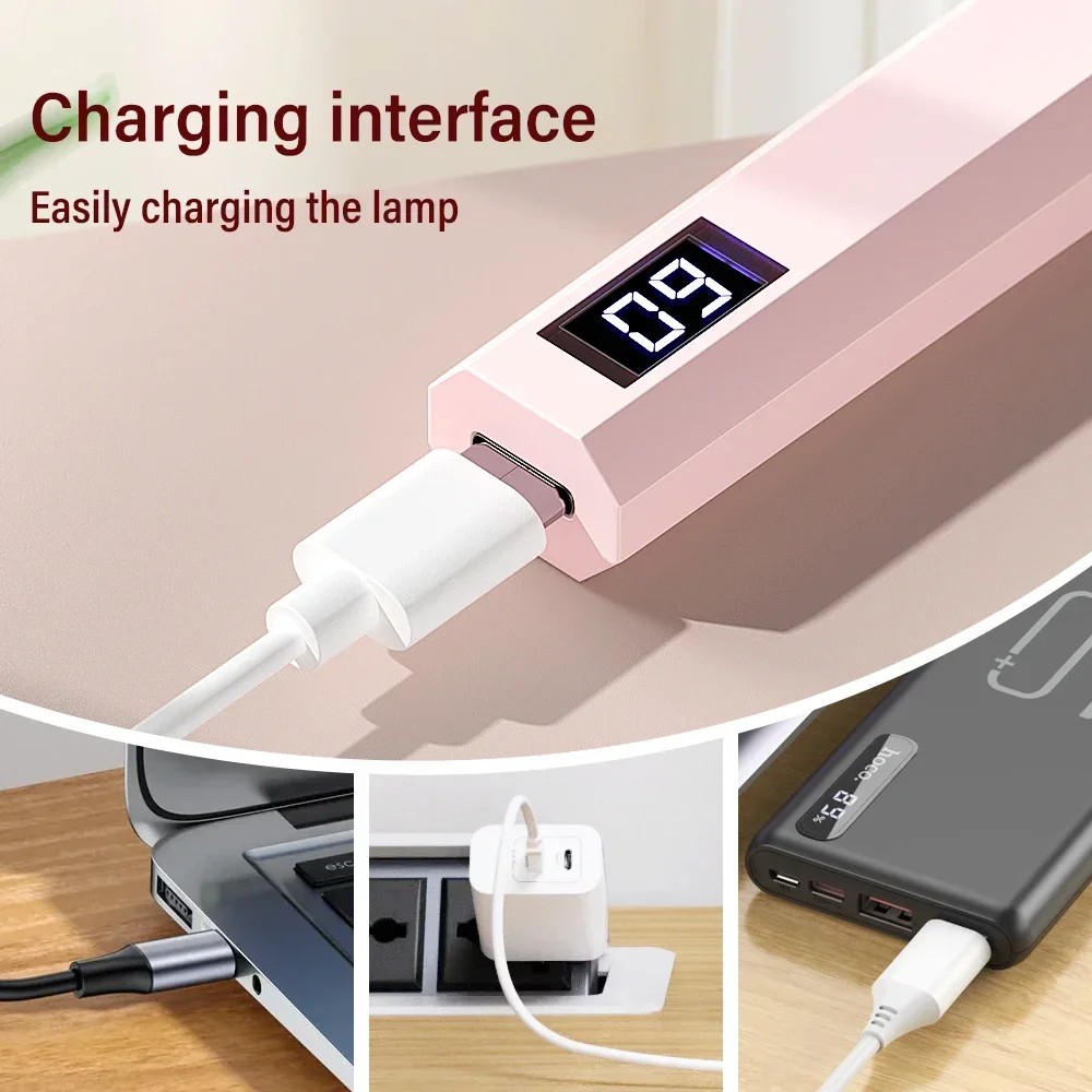 L&aacute;mpara UV LED Port&aacute;til para U&ntilde;as | Secadora de Mano Recargable USB | Curado R&aacute;pido Gel con Pantalla Digital image number null