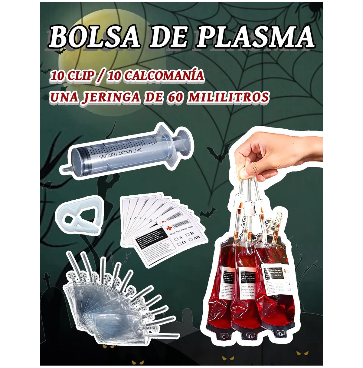Bolsa De Sangre Falsa Halloween Vampiro Para Bebidas 10pc image number null