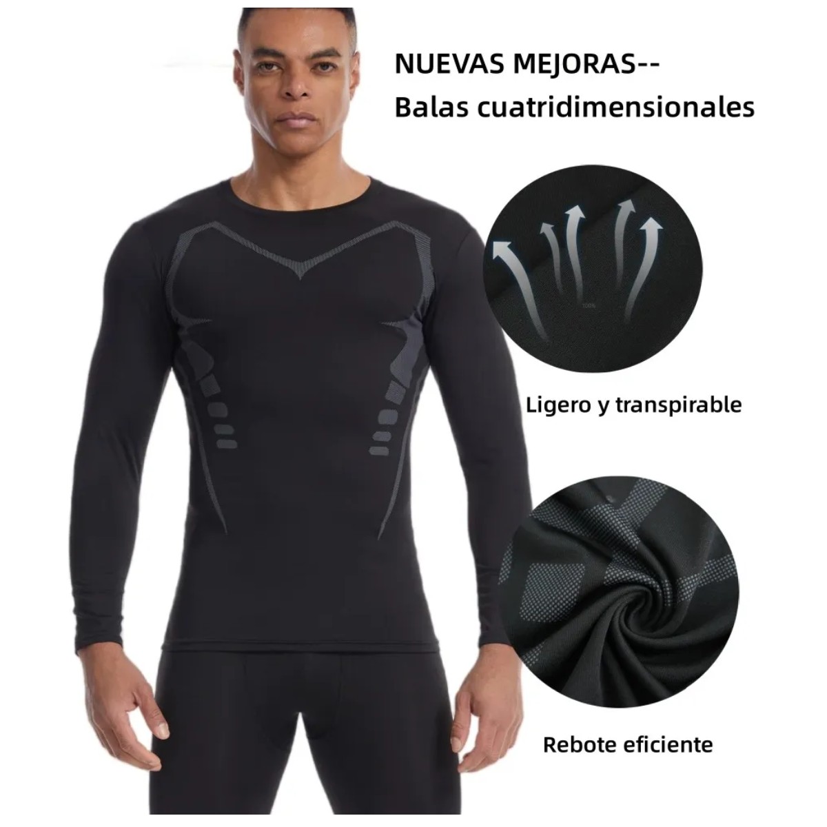 Playera Licra Deportiva Correr Compresi&oacute;n Manga Larga Negro Talla: XXL image number null