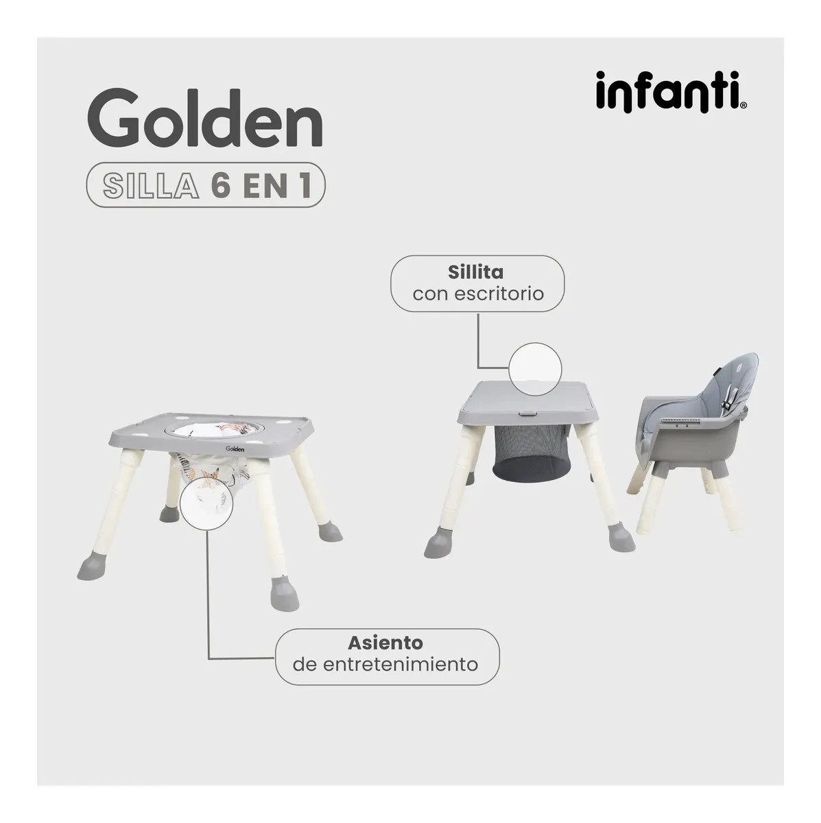 Silla Alta Golden 6 En 1 De 6 a 36 Meses Color Gris image number null