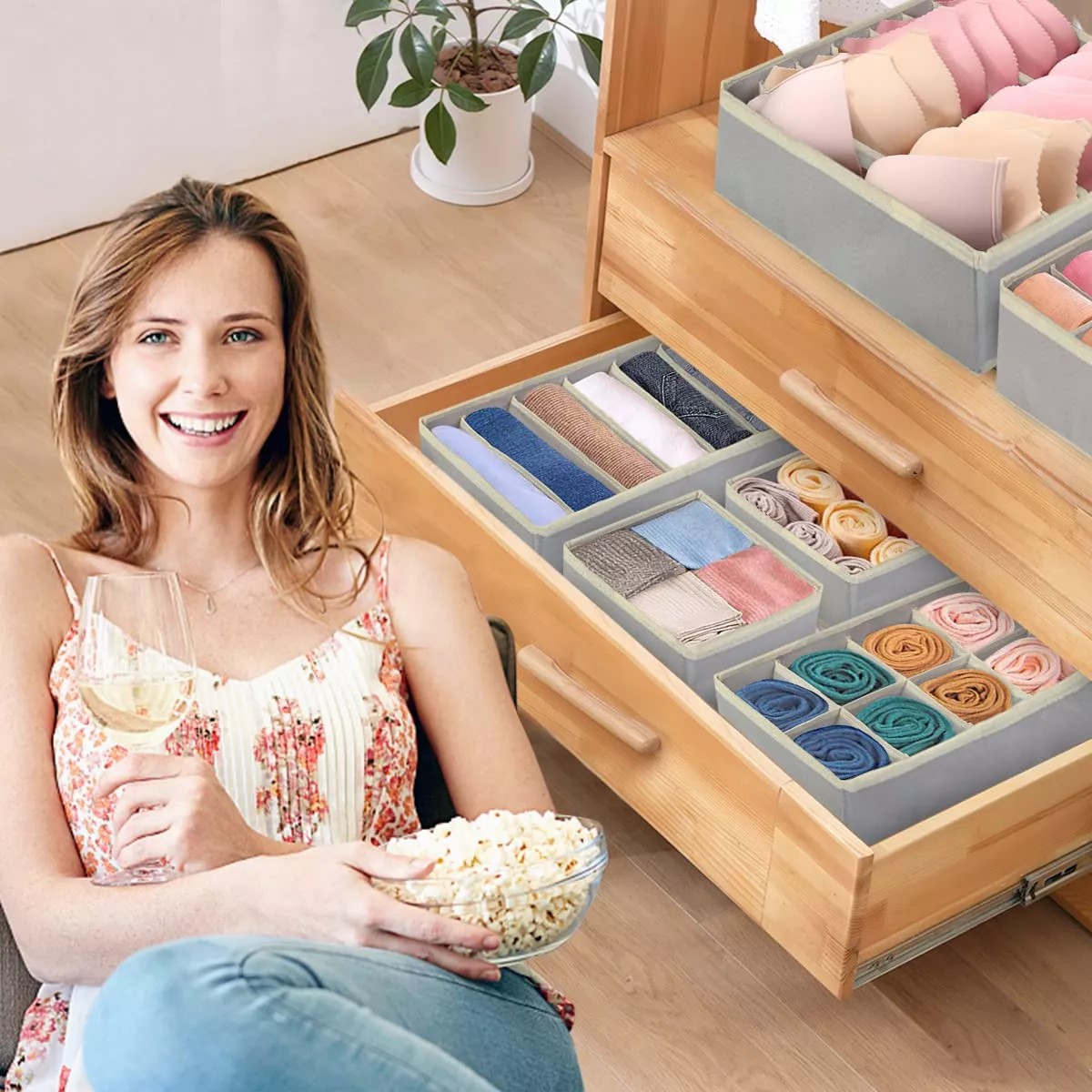 8 Organizador De Ropa Interior Plegable Para Cajones Cajas Gris image number null