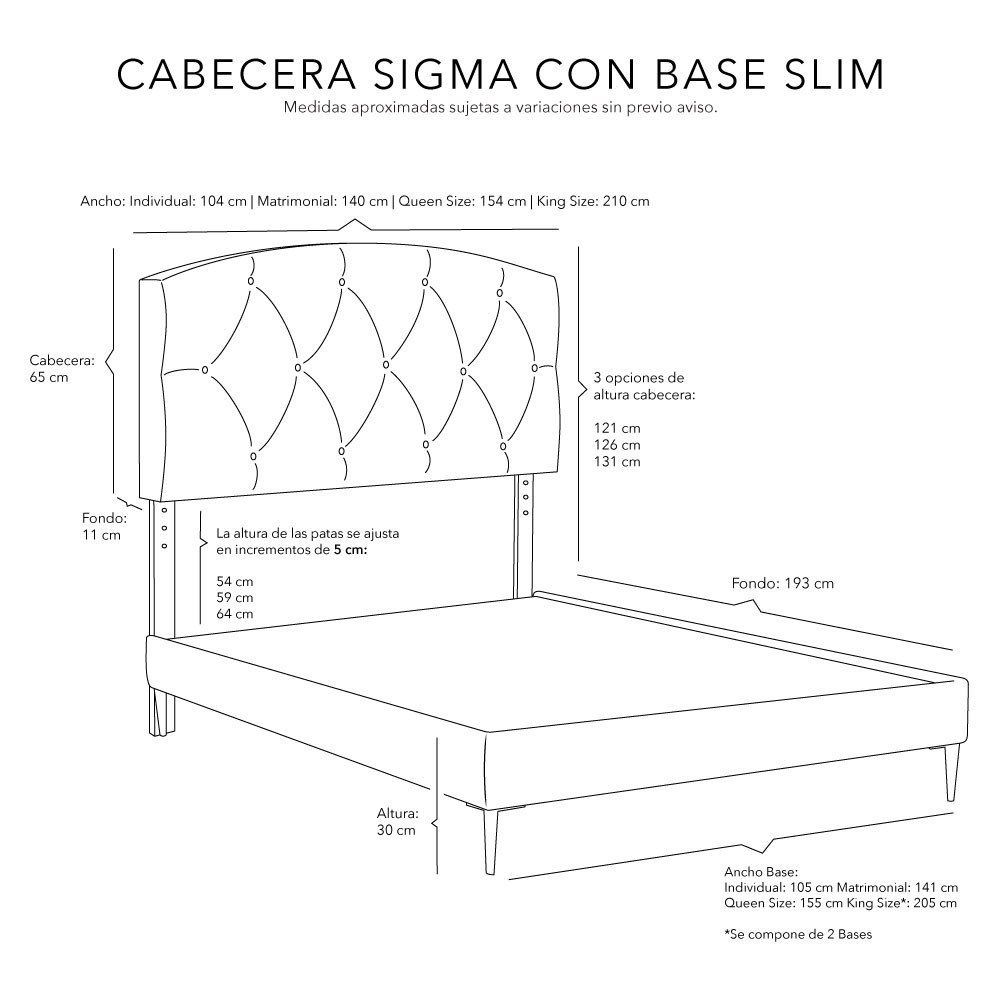 Cabecera Queen Size Dicasa Sigma Azul+Base Cama Slim image number null