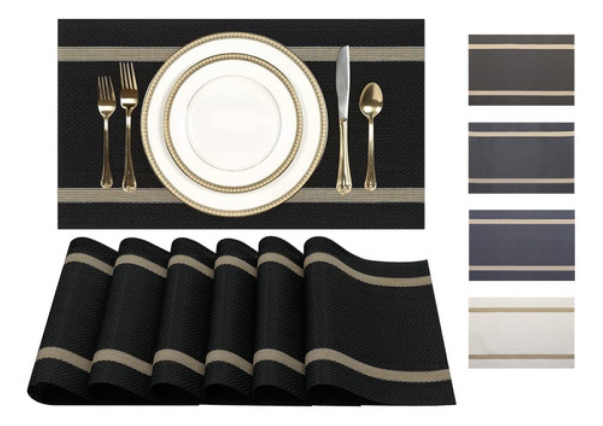 Mantel Individual De Pvc Lavable Antideslizante 10 Piezas negro ralla Beige image number null
