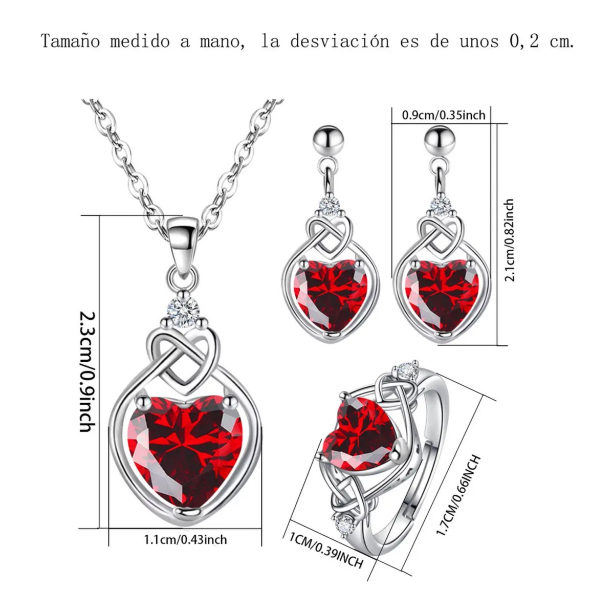 Collar Aretes y Anillo En Estuche Para Mujer Rojo image number null
