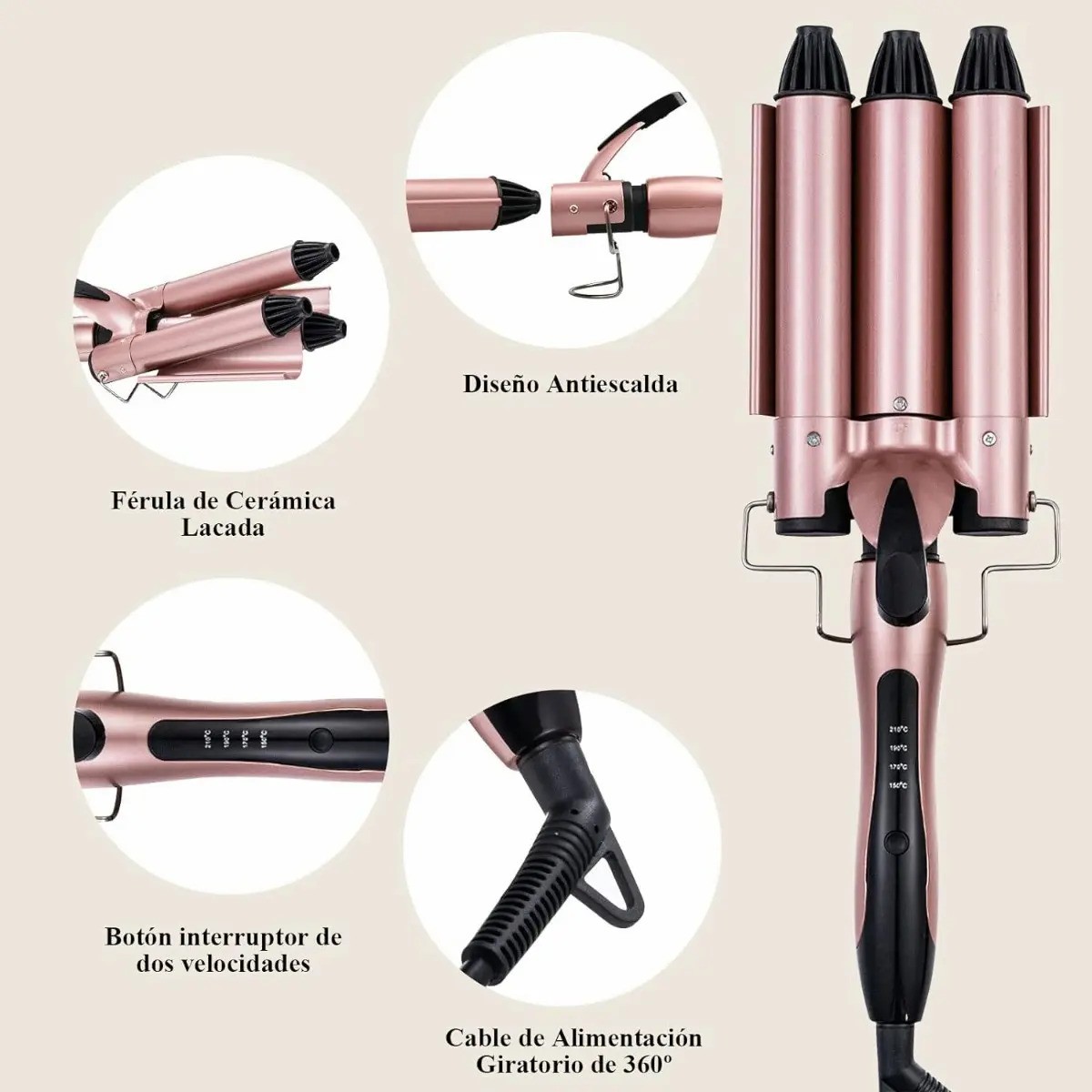 "Tenaza Rizadora Cabello Para Ondas, Temperatura Ajustable rosa " image number null