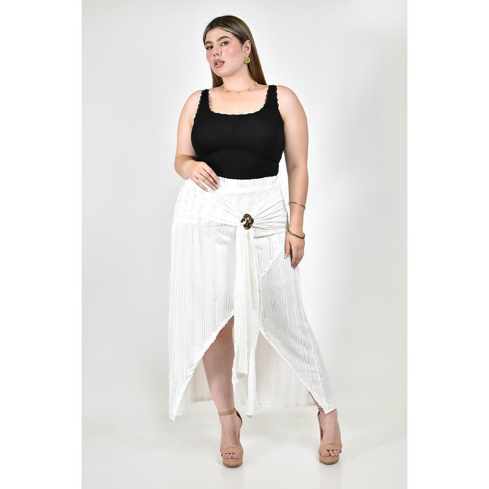 Falda asimetrica con broche Roman Fashion /Tallas Extras, 7067 (Blanco) image number null