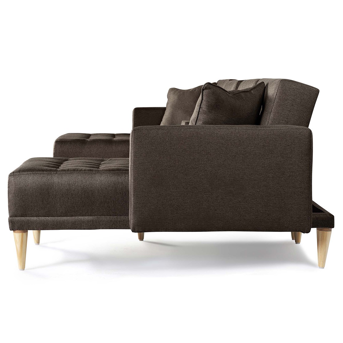 Sala Modular Doble Chaise Makora Travis con Memory Foam, Color Chocolate Lino, Respaldo Reclinable de 3 Posiciones image number null