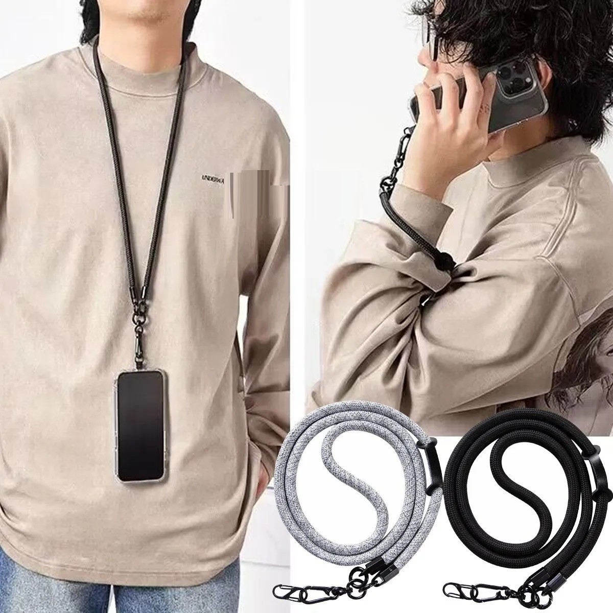 2pzs Colgante Y Correa Celular Ajustable Negro/Gris image number null