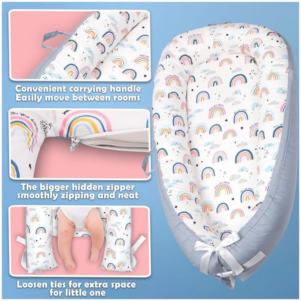 Nido Colecho Para Beb&eacute;s Cuna Port&aacute;til Cama Con Almohada arco&iacute;ris image number null