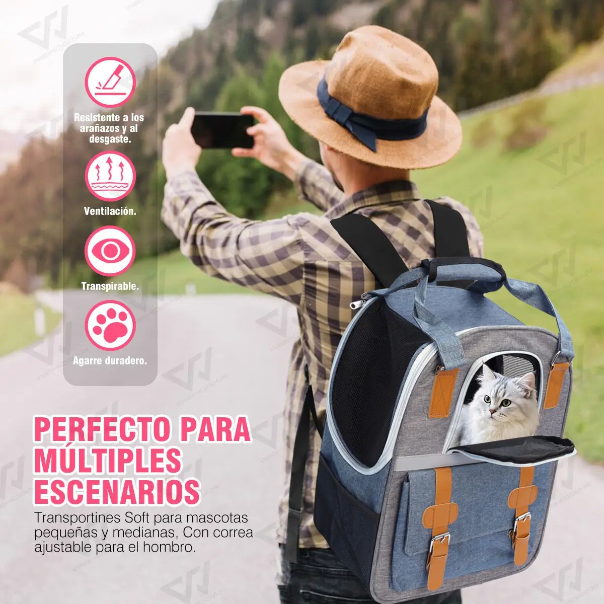 Transportadora Mochila Para Perro AZUL GRIS image number null