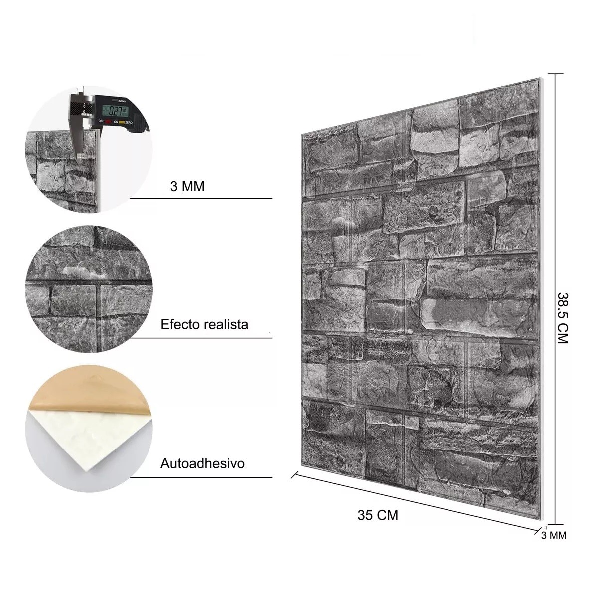 Paneles Decorativos 3d Ladrilloespuma Papel Tapiz 30piezas Roca Negra image number null
