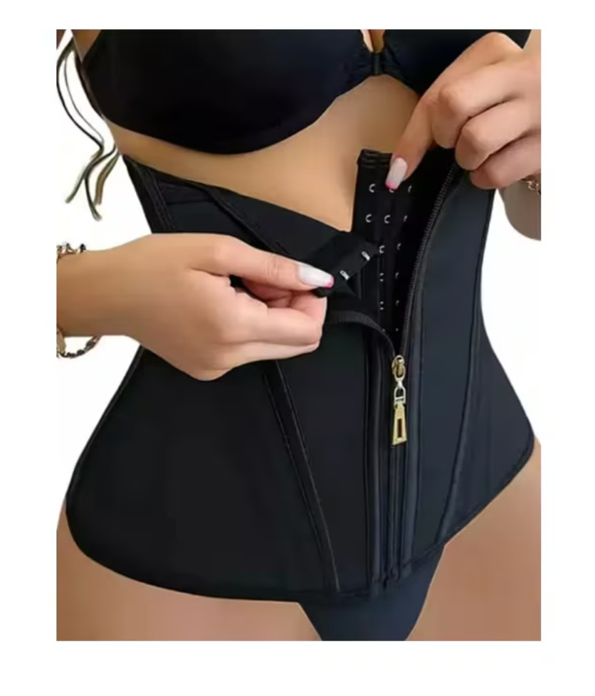 Faja Colombiana Doble Cierre Reloj De Arena Cinturilla L&aacute;tex color negro talla: L image number null