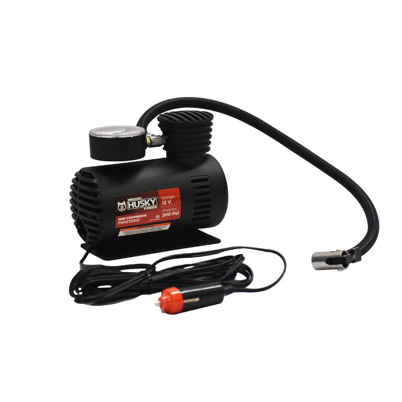 MINI COMPRESOR DE AIRE SWEDISH HUSKY POWER 12V 300 PSI MANGUERA 40 CM - TWISTER12 image number null