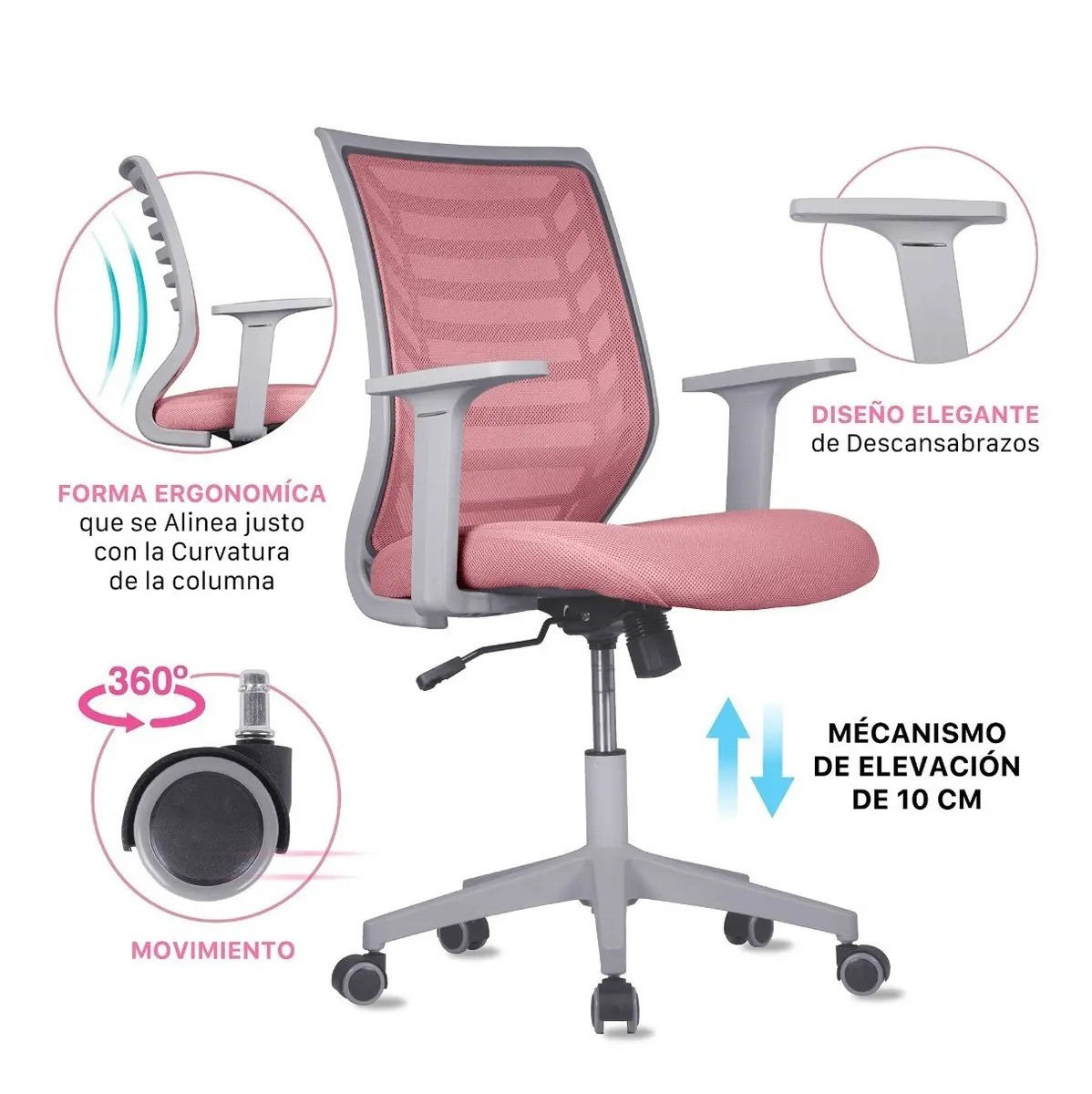 Silla de Escritorio Premium Ergon&oacute;mica Modelo Estelar, rosa palido image number null