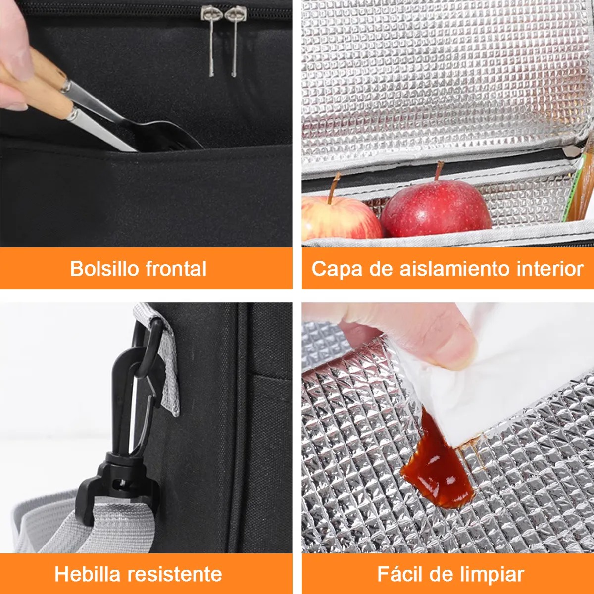 Lonchera T&eacute;rmica Bolsa Almuerzo 2 Piezas Negro y Gris image number null