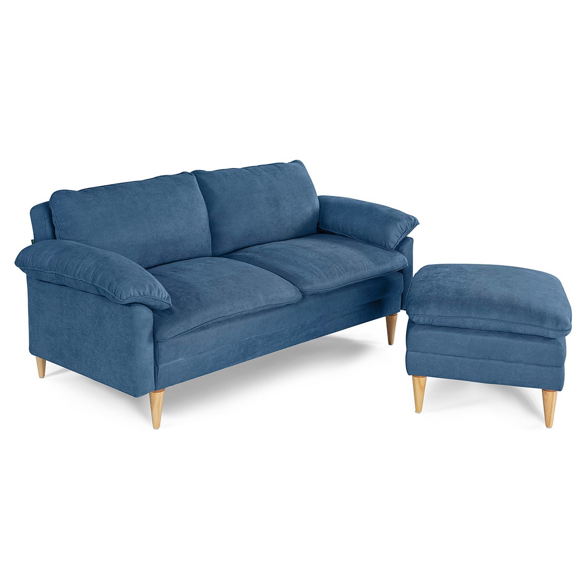Sof&aacute; Cama Reclinable 3 Posiciones Makora Remmy Azul con Memory Foam y Taburete image number null