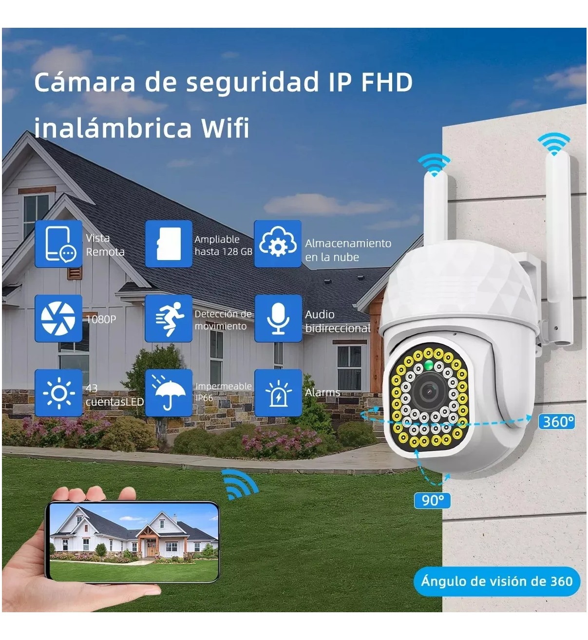 2pcs C&aacute;mara De Seguridad Hd Wifi De Visi&oacute;n Nocturna Malubero Alarma Blanco image number null