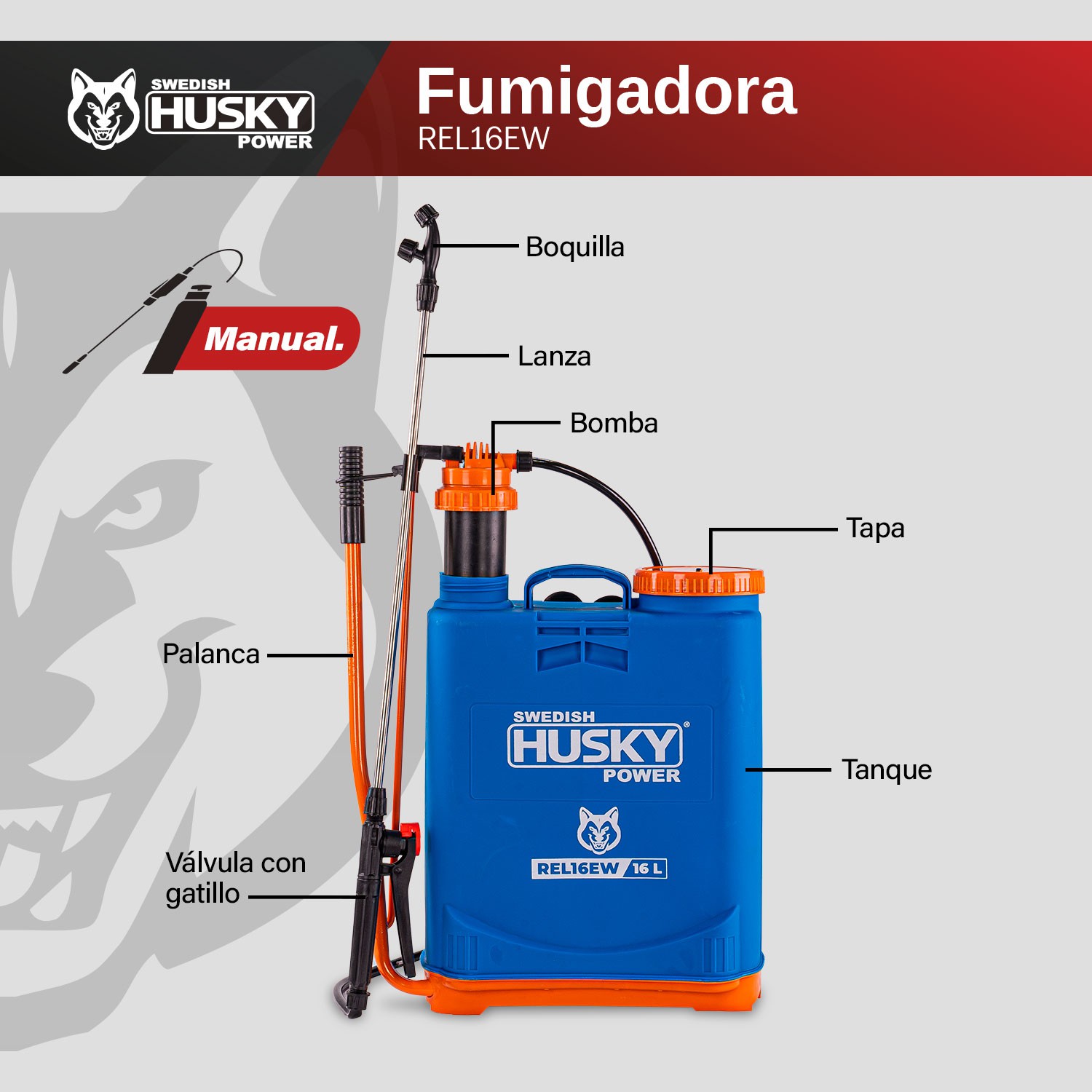 FUMIGADORA MANUAL SWEDISH HUSKY POWER 16 LITROS - REL16EW image number null