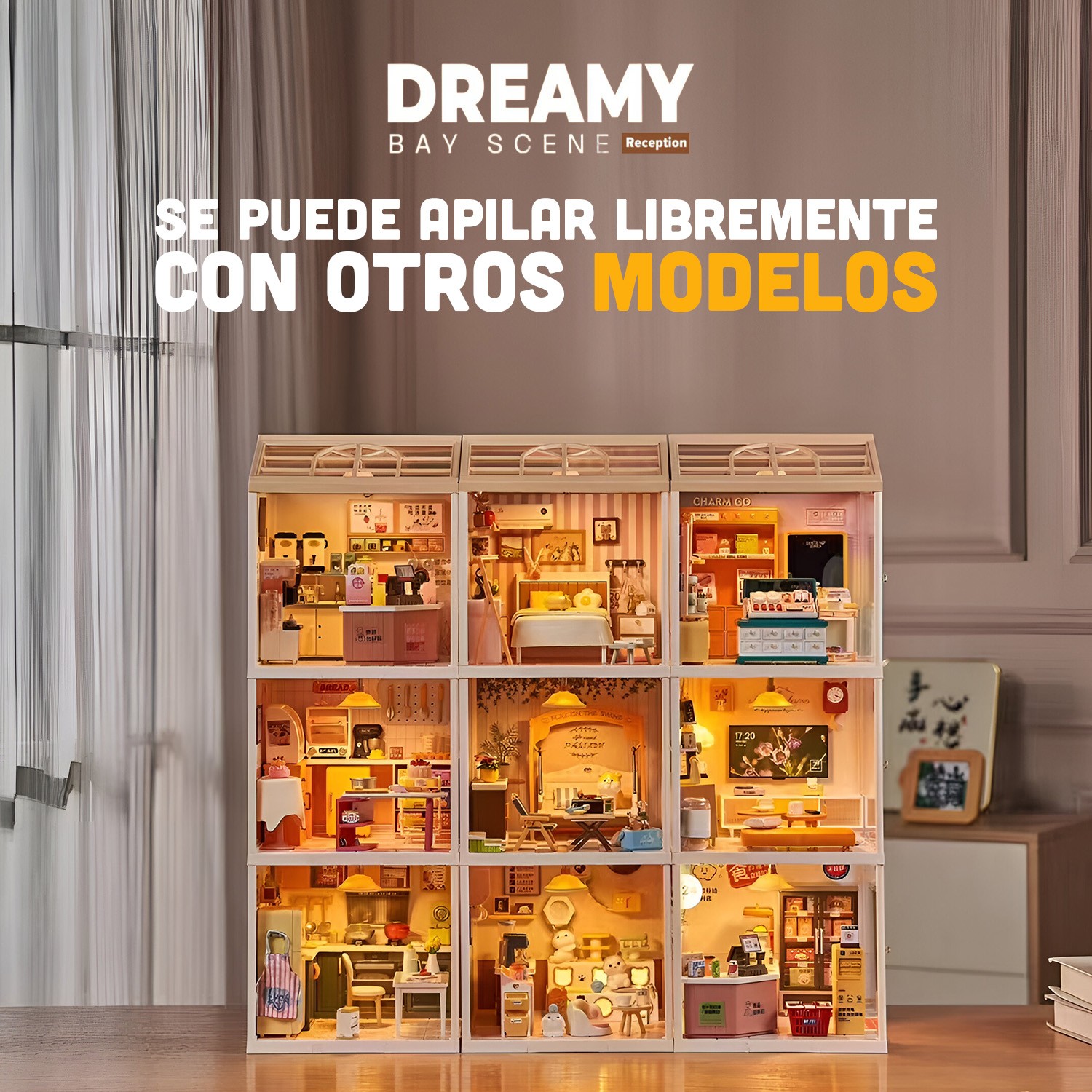 Juguete Casa en Miniatura Sala con Sof&aacute;, Muebles, Accesorios y Efecto de Luz Nocturna image number null