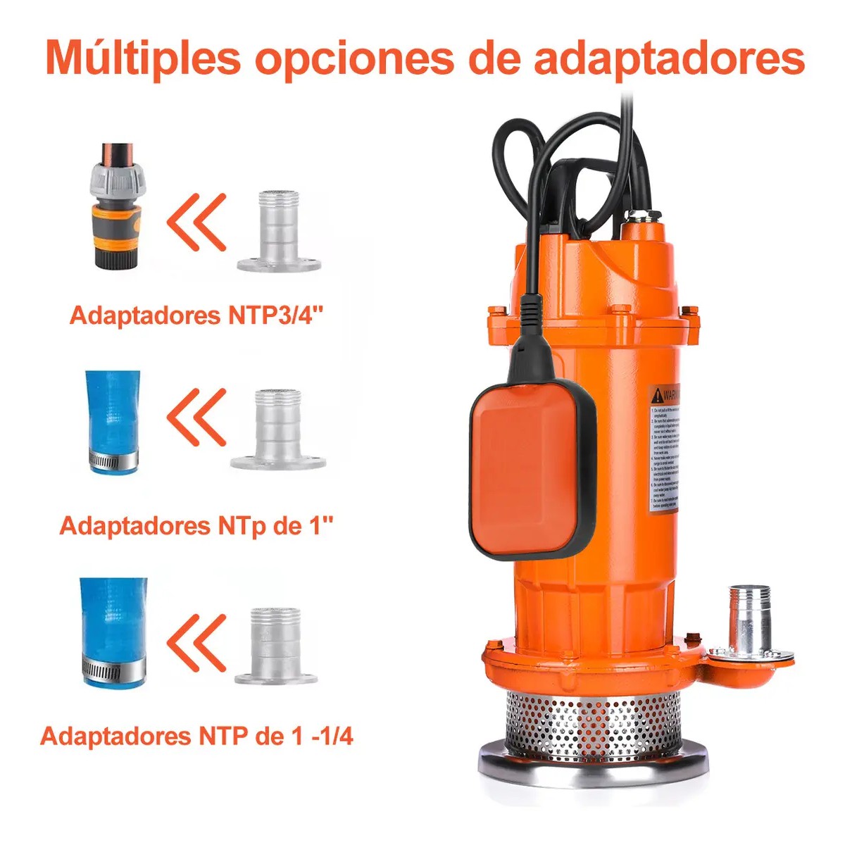 Bomba Sumergible Naranja 1.2HP 800W Agua Limpia/Sucia 250l/min 35m image number null