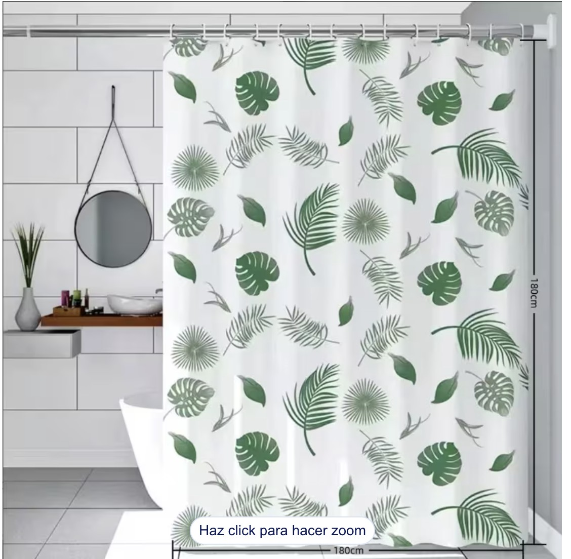 Cortina De Ducha Con Ganchos 180x180cm Impermeable Modelo Tropical Verde image number null