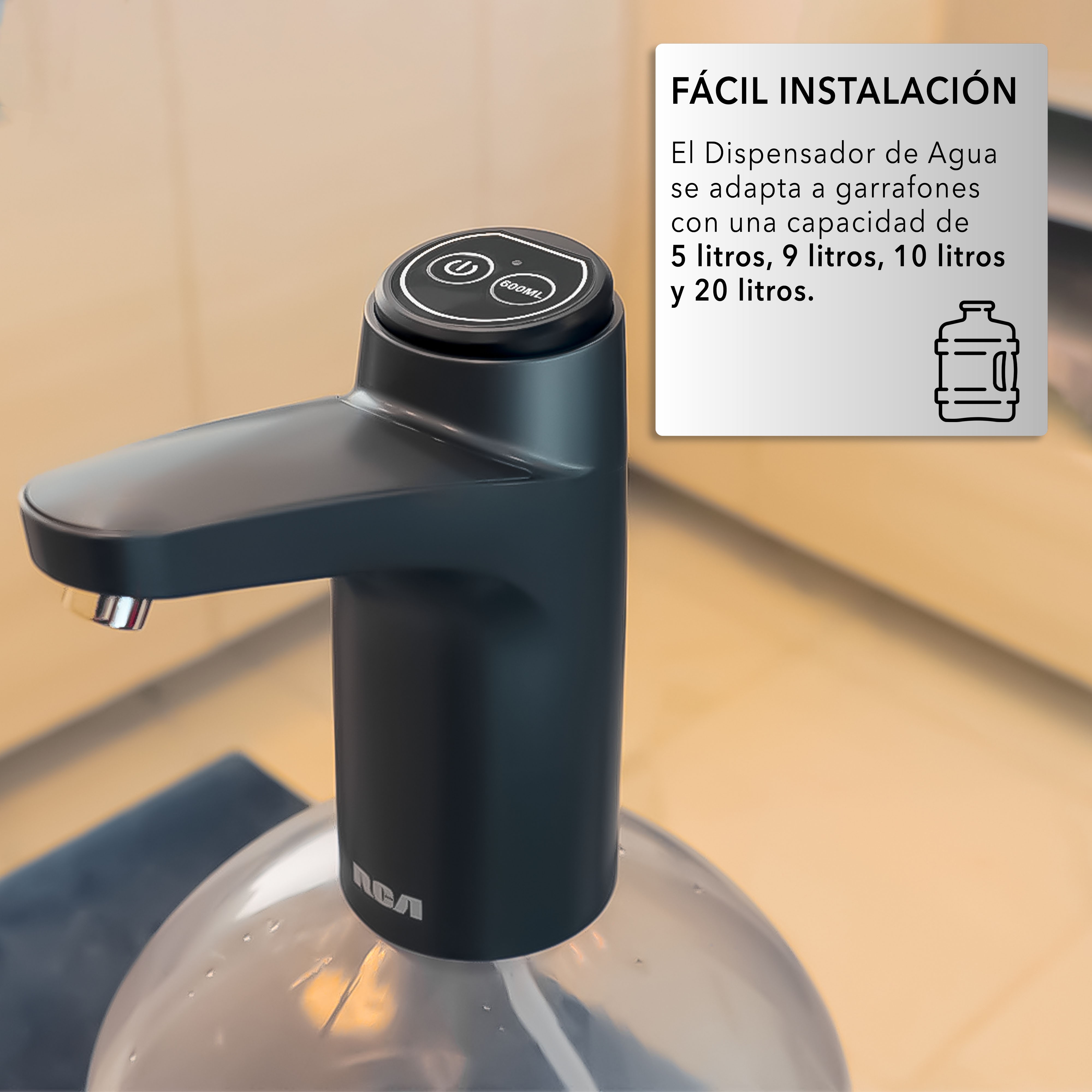 RCA Dispensador de Agua RC-WD2 El&eacute;ctrico, Compatible con Garraf&oacute;n, Funci&oacute;n de 600 ml. image number null