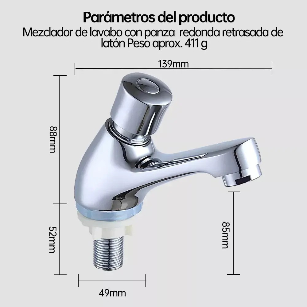 Mezcladora Monomando Para Lavabo Con Bot&oacute;n Push Llave Ba&ntilde;o Plata image number null