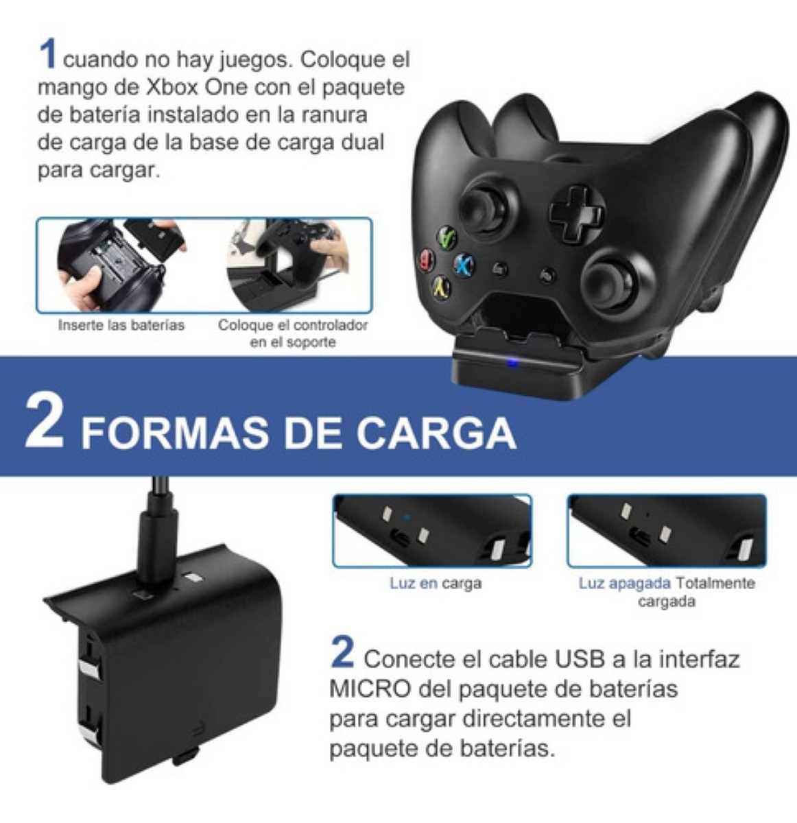 Carga Y Juega Base Cargadora Doble Para Controles Xbox Negro image number null