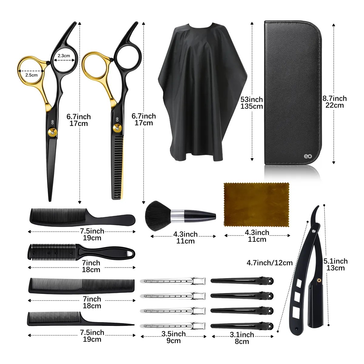 Kit De 19 Tijeras Profesionales Para Cortar Cabello Barbero image number null
