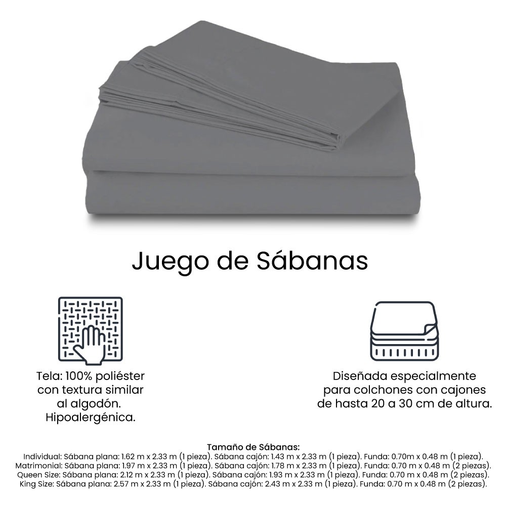 Protector de Colch&oacute;n UltraSoft Spring Air King Size + S&aacute;banas Basic Grey + 2 Almohadas Frosty image number null