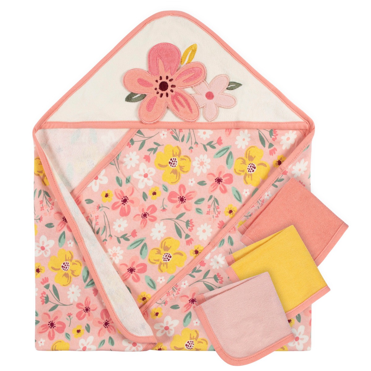 Set 4 toallas beb&eacute; Gerber capucha y pa&ntilde;os 80% algod&oacute;n rosa image number null