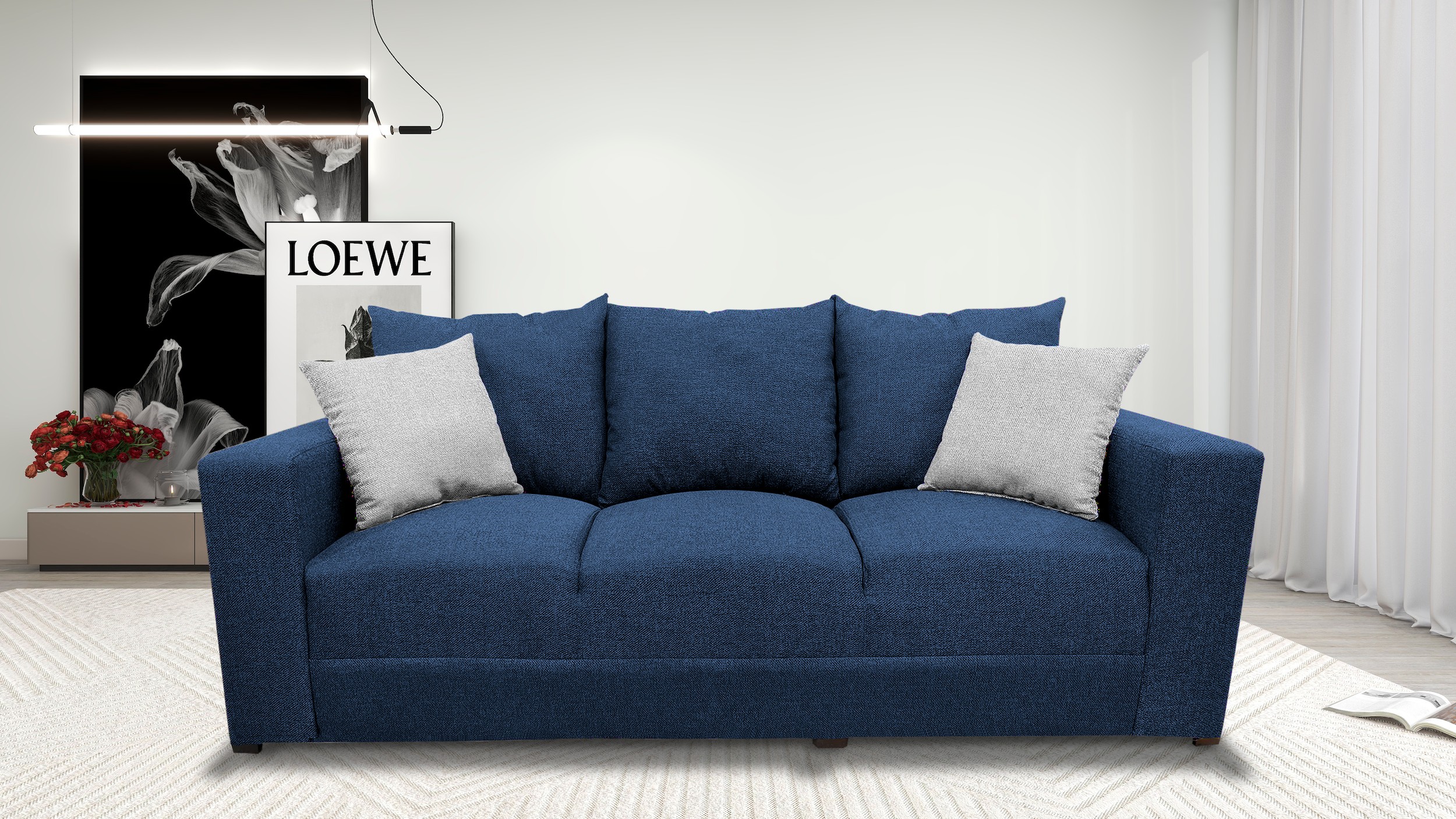 Sofa El Bazar Store Miami Lino Azul marino 3 plazas, Modular, Moderno, Sala image number null