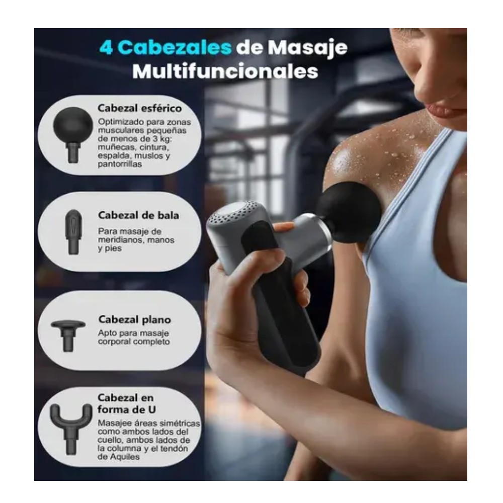 Mini Pistola de Masaje 4000mAh Massage Gun con 4 Cabezas 7 Velocidades Negro image number null