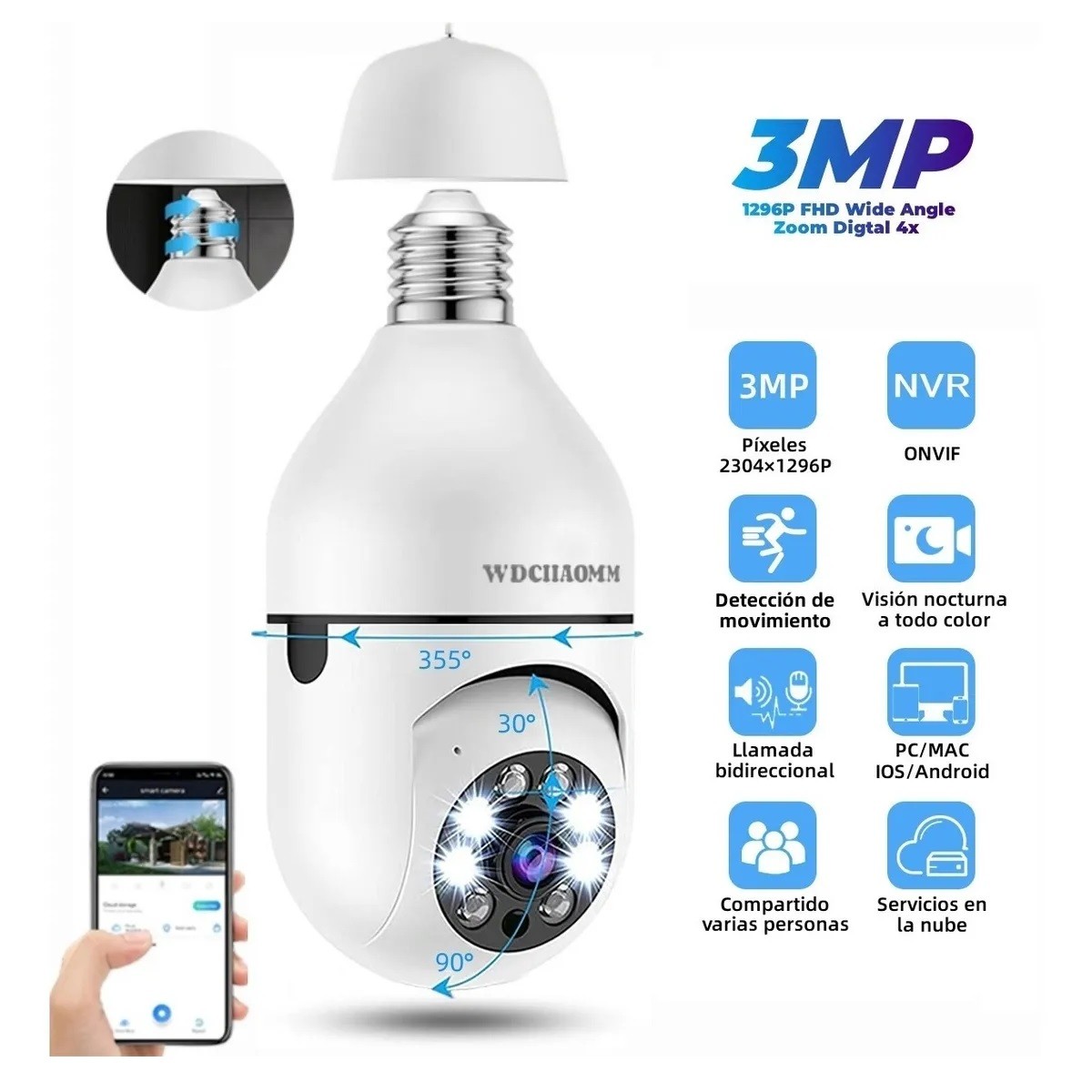 C&aacute;mara De Seguridad Socket 3mp Wifi Exterior/interior 360&ordm; image number null