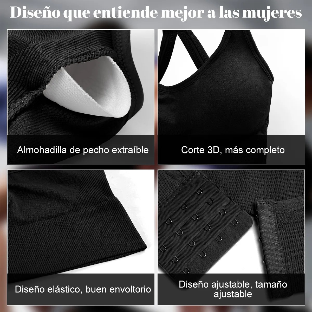 2pzs Top Deportivo Correr Ajustable Secado R&aacute;pido Brasier Negro Talla: XL image number null