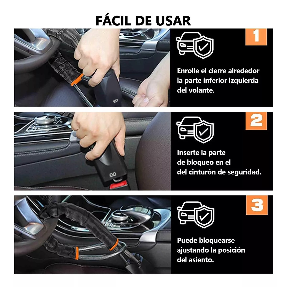 Bloqueo De Seguridad Antirrobo Del Volante Del Coche Negro image number null