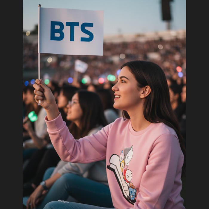 Sudadera Juvenil BT21 Oficial Rosa Talla Grande | Personaje BTS Escaleras | K-Pop Line Friends | Ideal para Fans ARMY image number null