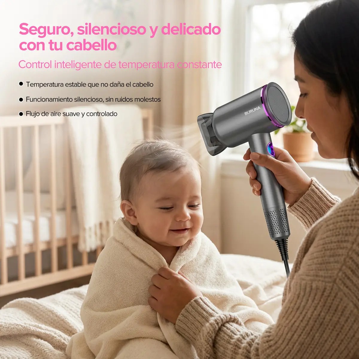Secadora De Cabello Profesional Port&aacute;til 3 Velocidades Negro image number null
