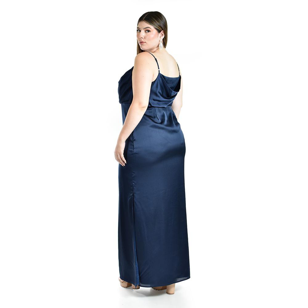 Vestido de escote drapeado Roman Fashion /Tallas Extras, 2005 (Azul marino) image number null