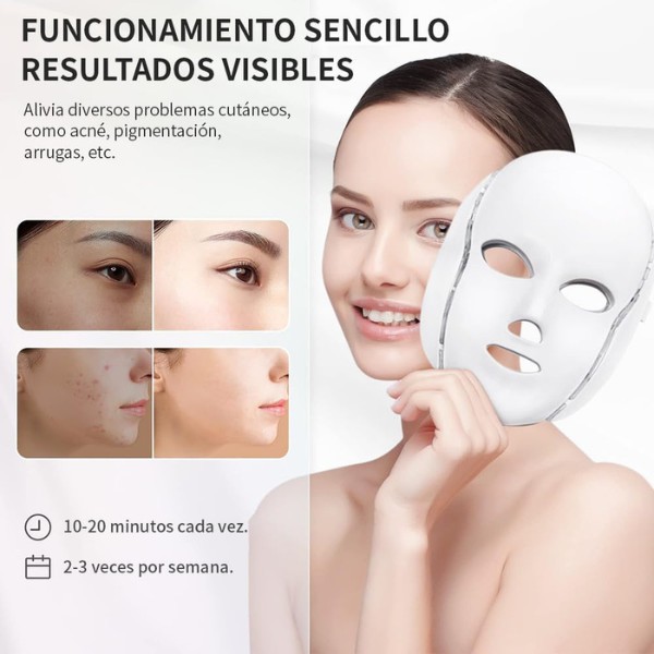 Mascara LED Facial y Cuello 7 Colores Con Control Remoto Rejuvenecedora Terapia de Luz para Arrugas Acn&eacute; y Manchas image number null