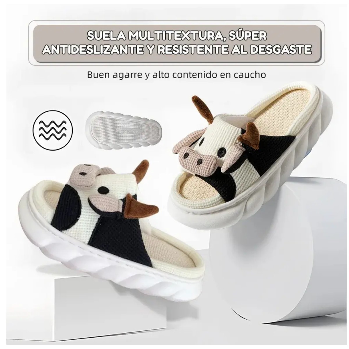 Pantuflas De Vaca Para Suaves C&oacute;modas Lino Color Blanco Talla : 25 image number null