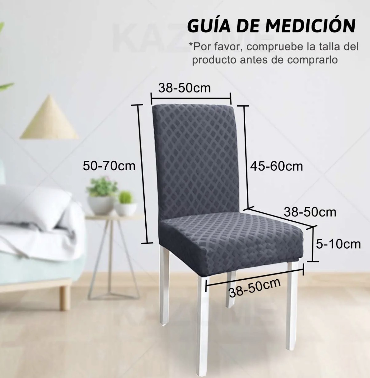 6 Fundas El&aacute;stica Silla Comedor Color S&oacute;lido Patr&oacute;n Diamante Modelo Negro image number null