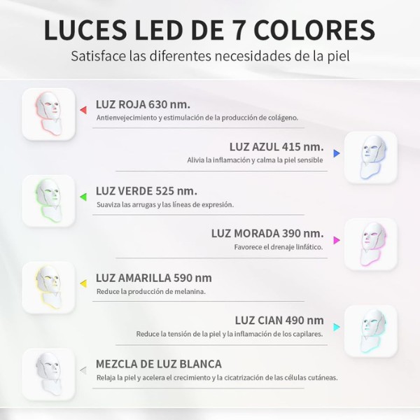 Mascara LED Facial y Cuello 7 Colores Con Control Remoto Rejuvenecedora Terapia de Luz para Arrugas Acn&eacute; y Manchas image number null