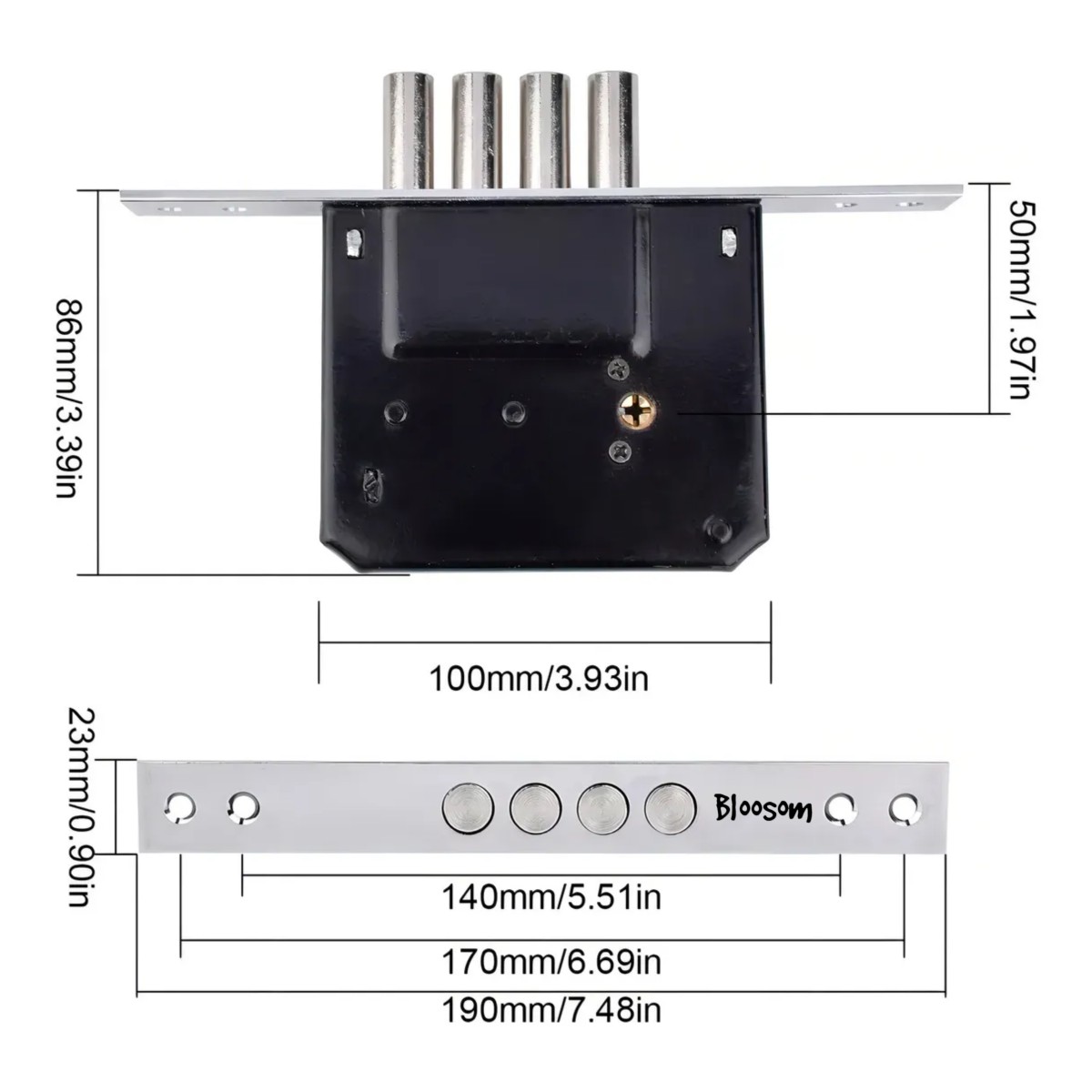 Cerradura Chapa Cerrojo 4 Bulones Llave Tetra N&iacute;quel Plata image number null