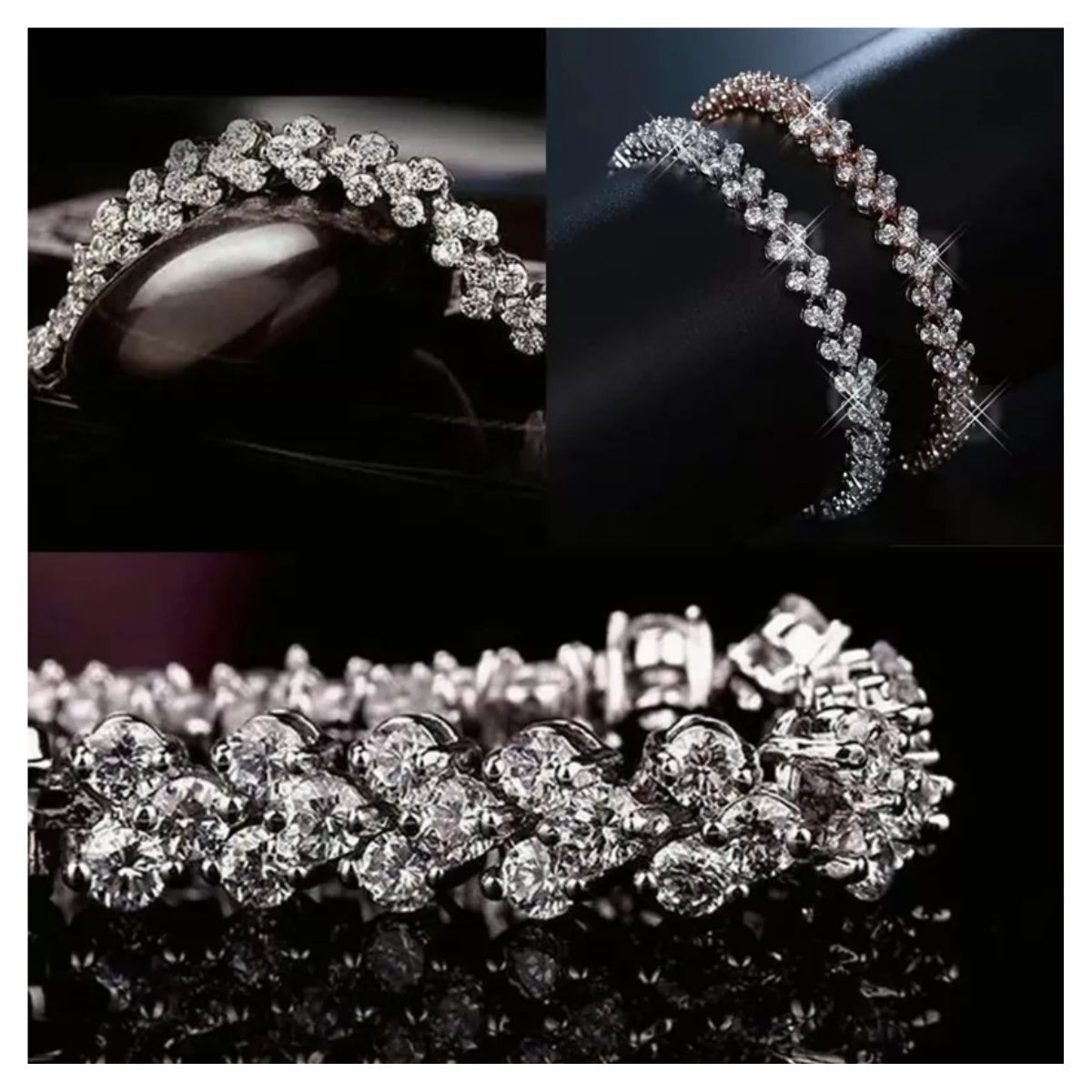 Pulsera De Cristal Para Mujer Plata Blanca Y Oro Rosa,2 Pzs image number null