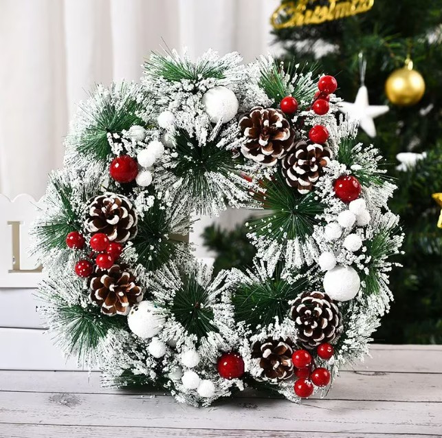 Corona Navide&ntilde;as Adorno Puerta Adviento Decorativa Navidad image number null