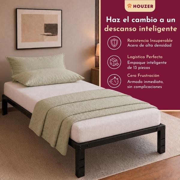 Base Cama Individual Plegable Acero Resistente 300kg Hogar Negro Houzer image number null