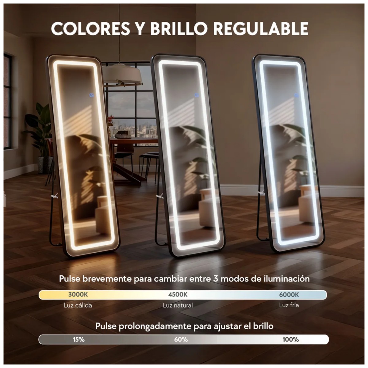 Espejo Rectangular Completo Piso Pared Full 3 Luces image number null